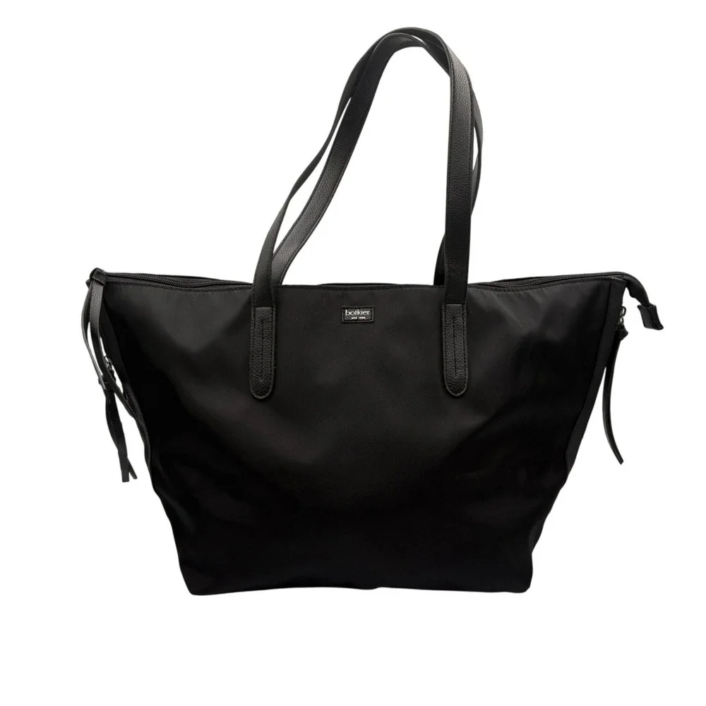 Botkier Tote Bag Womens Large Black Excellent Nylon Leather Trim Zip Top Travel‎